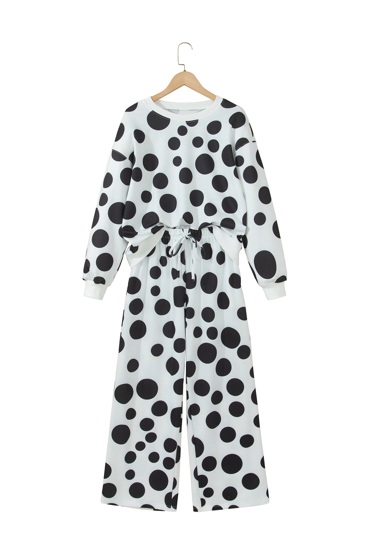 Polka Dot Long Sleeve Top & Drawstring Pants Set