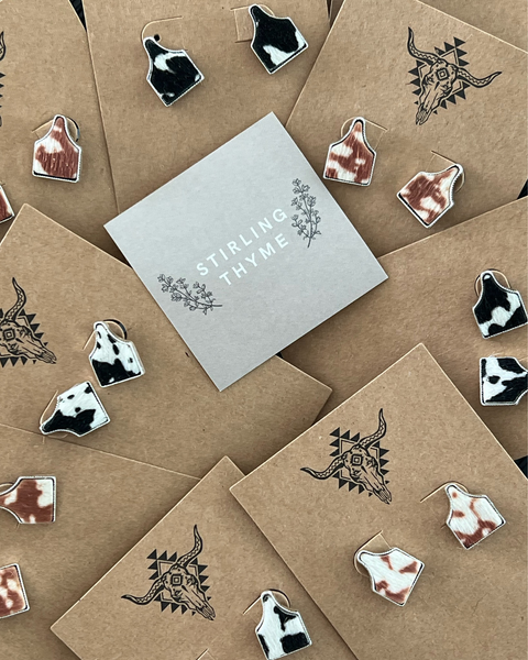 Cow Tag Stud Earrings in multiple styles