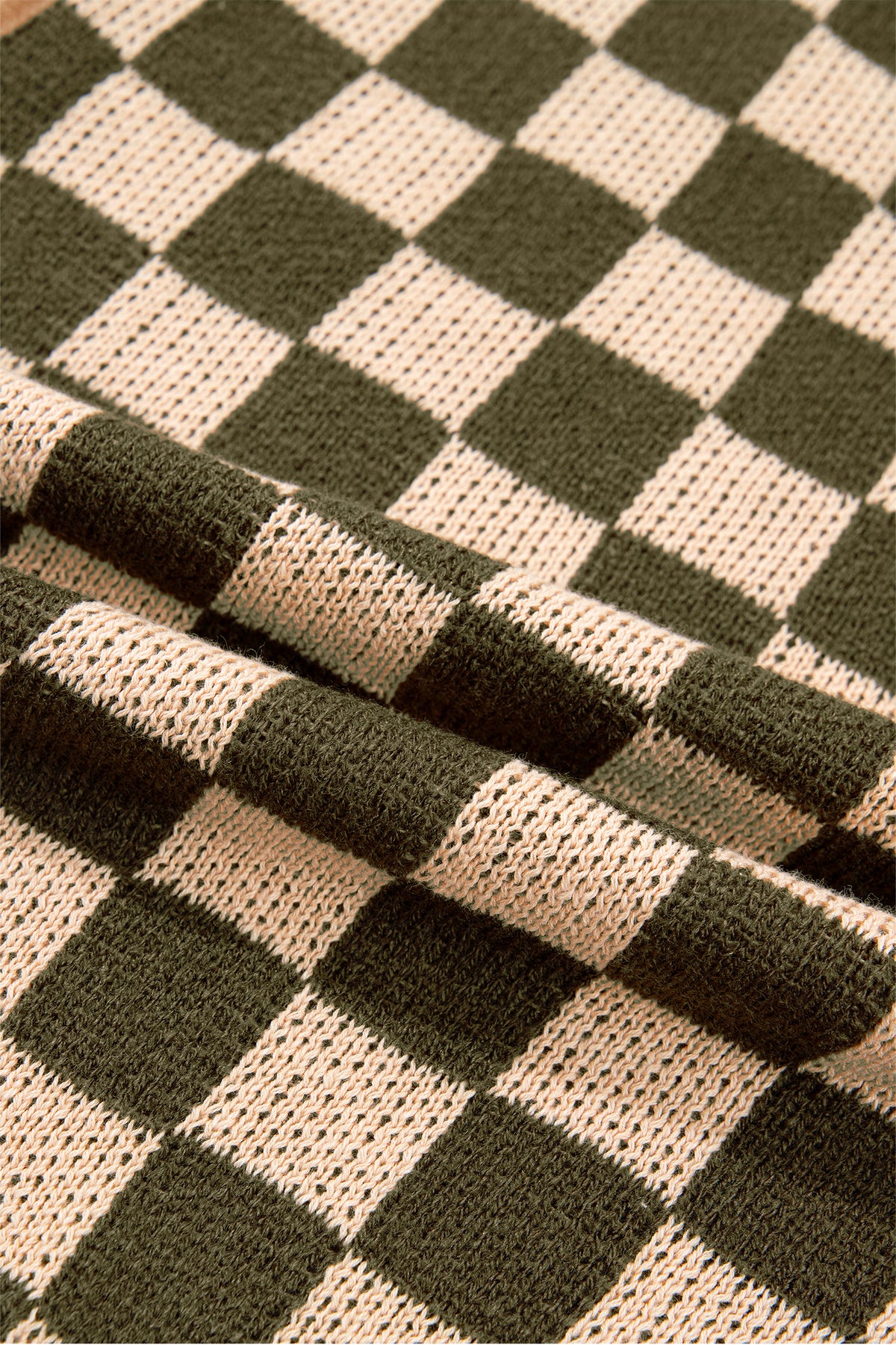 Brown Two Tone Drop-Shoulder Checkered Knit Sweater