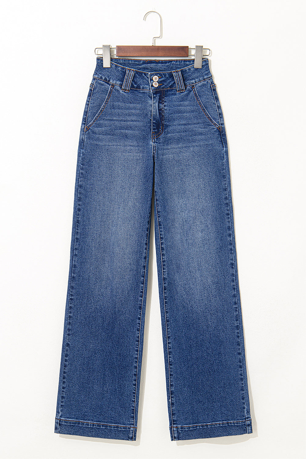 Double Button Zip Fly Straight Leg Jeans