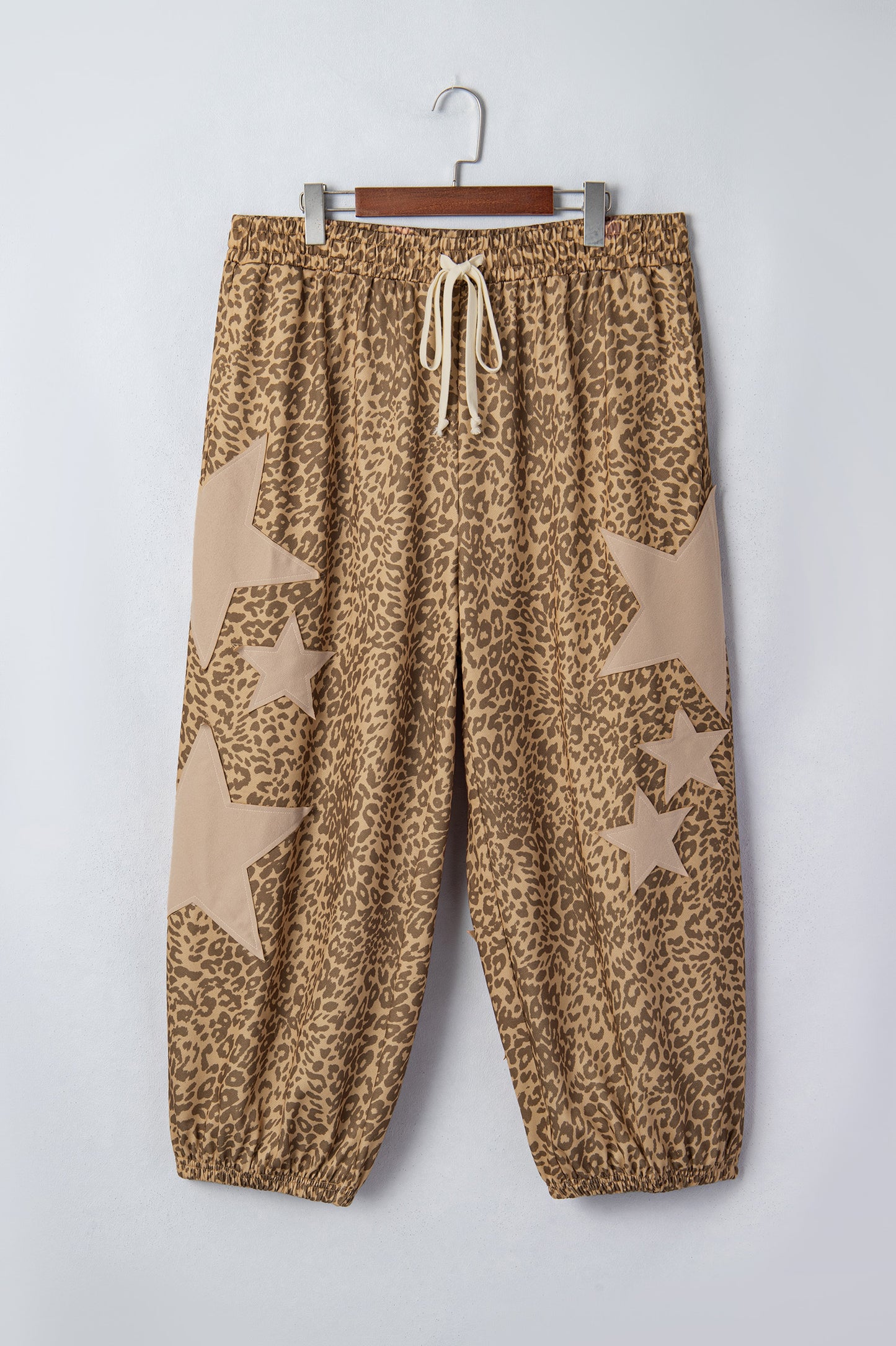 Khaki Leopard Print Western Star Patch Jogger Pants 1X–4X