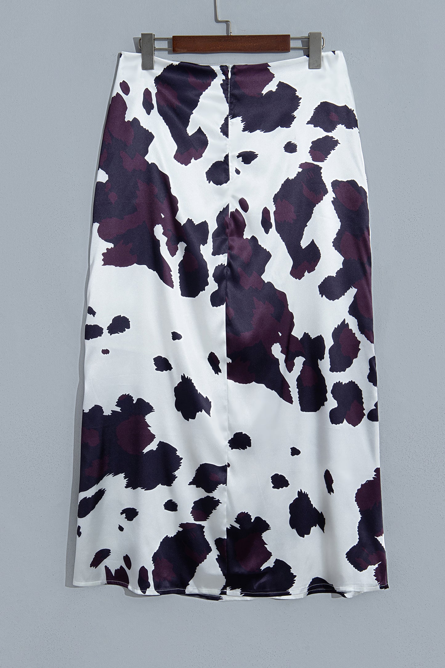 Cow Print Zip-Up Midi Skirt