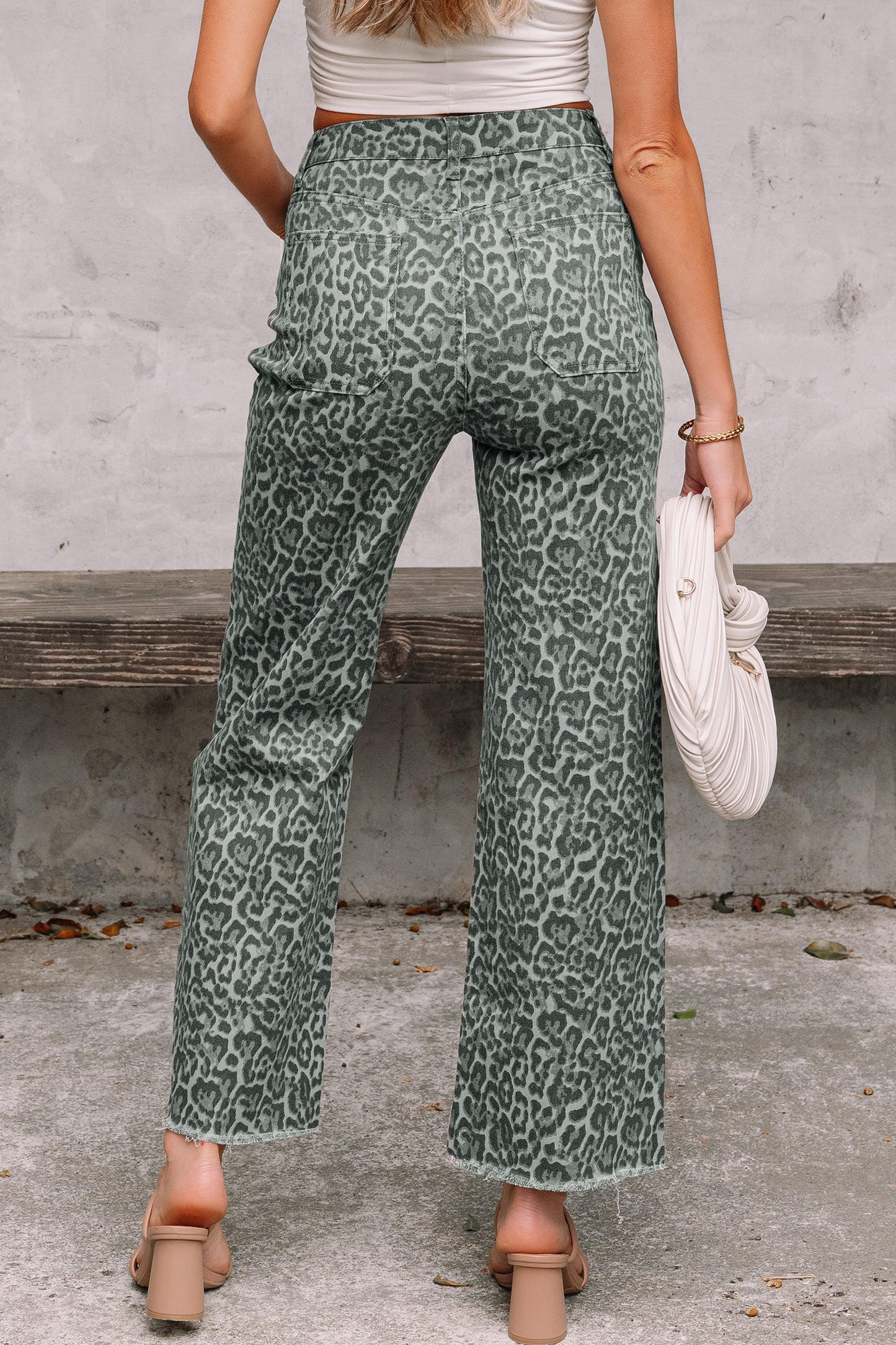 Leopard Frayed Wide Leg Jeans Multiple Colors