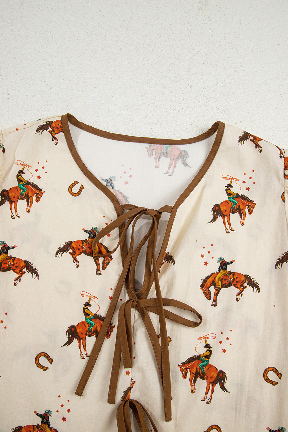 Apricot Cowboy Print Puff Sleeve Peplum Blouse 🤠✨