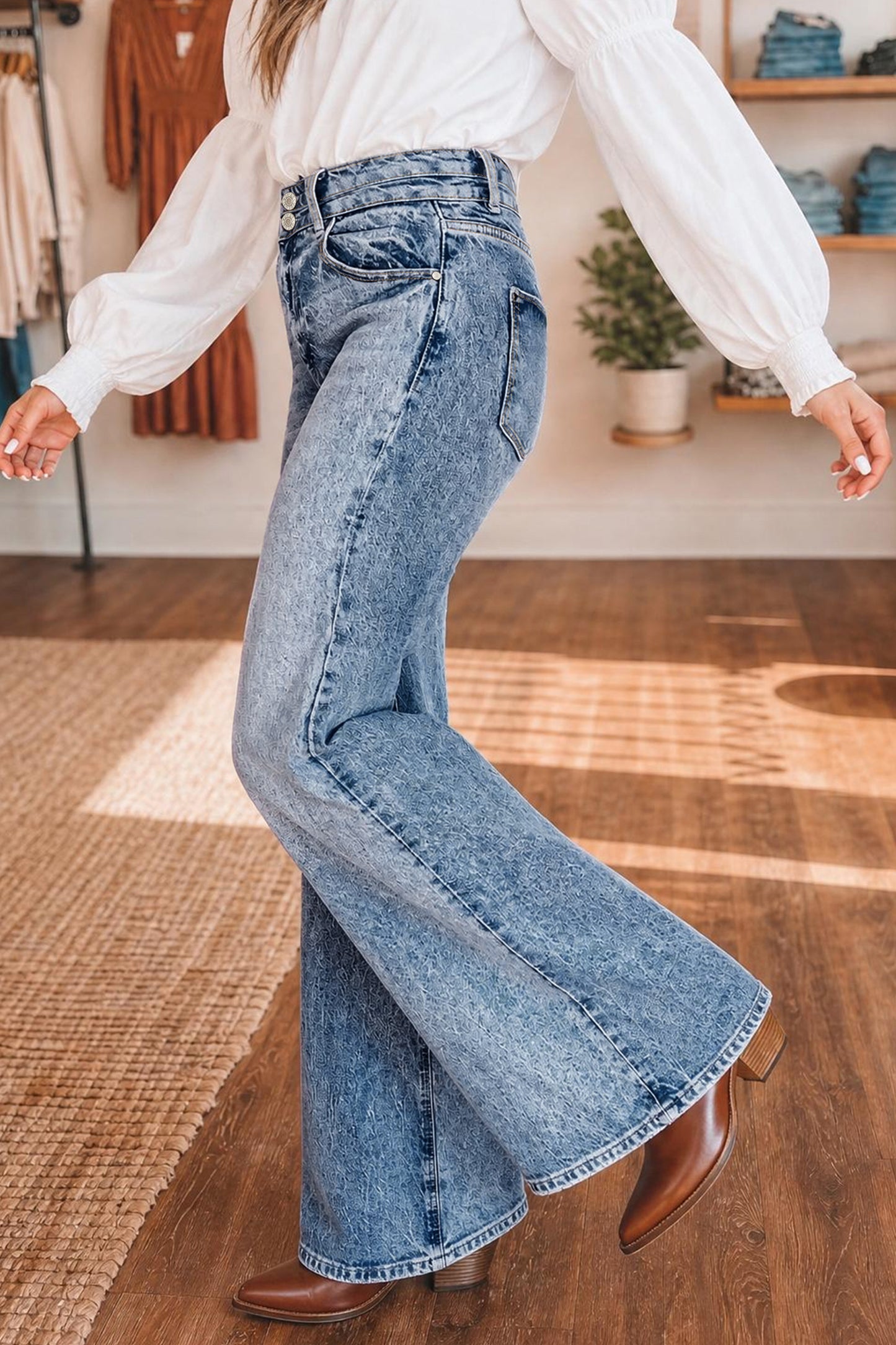 Beau Blue Acid Wash High-Rise Flare Jeans