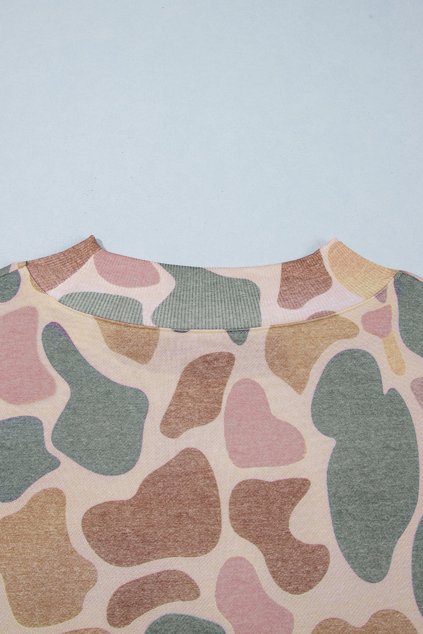 Multicolor Camo Print Oversized Mock Neck Sweatshirt 1X–4X