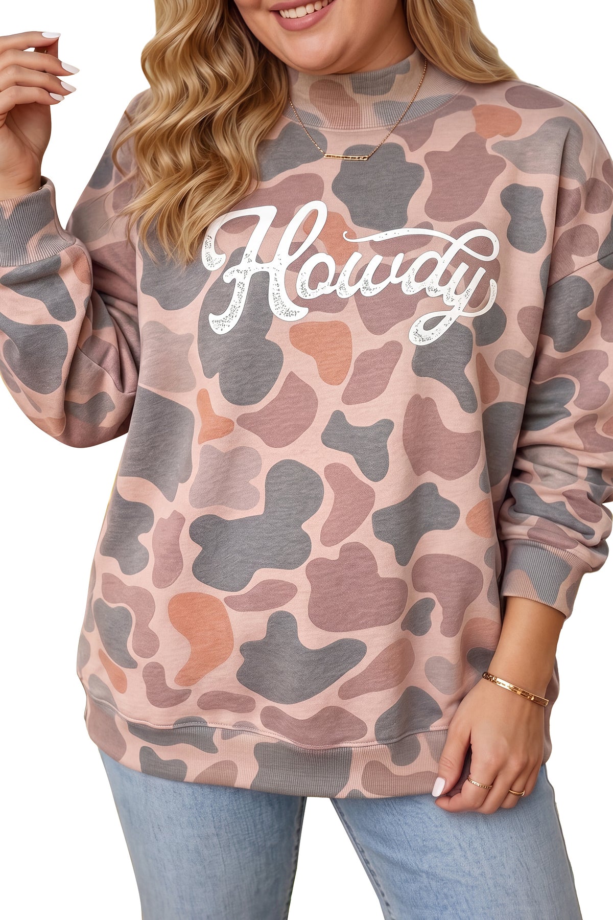 Khaki Camo Howdy Western Graphic Crewneck