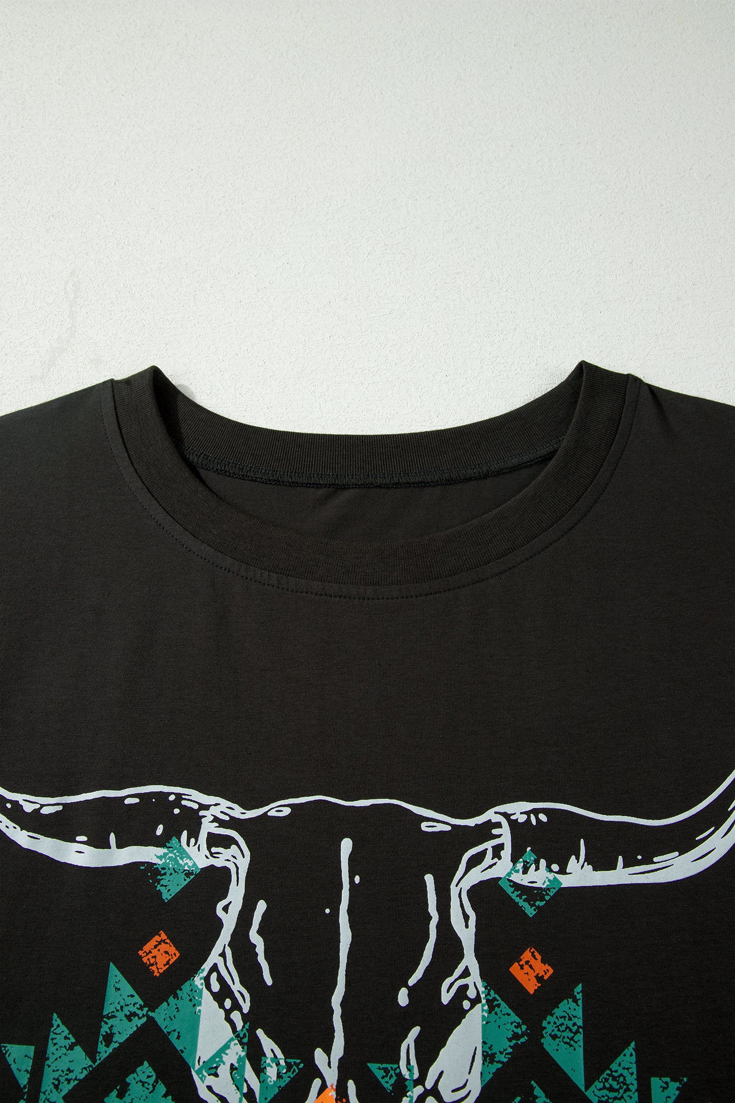 Carbon Gray Western Aztec Bull Skull Graphic T-Shirt 1X–4X