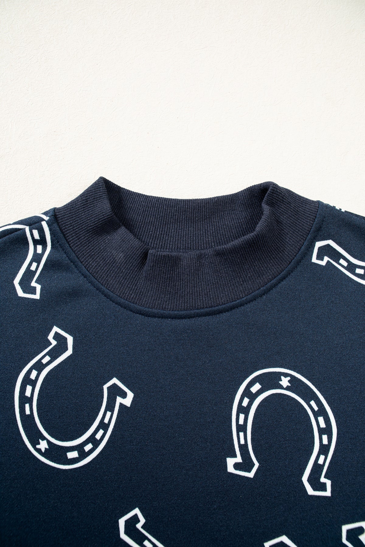 Blue Western Horseshoe Print Mock Neck Casual Pullover Sweatshirt