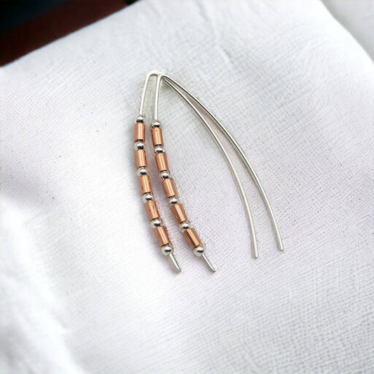 Sterling Silver and Copper Beaded Wishbone Earrings