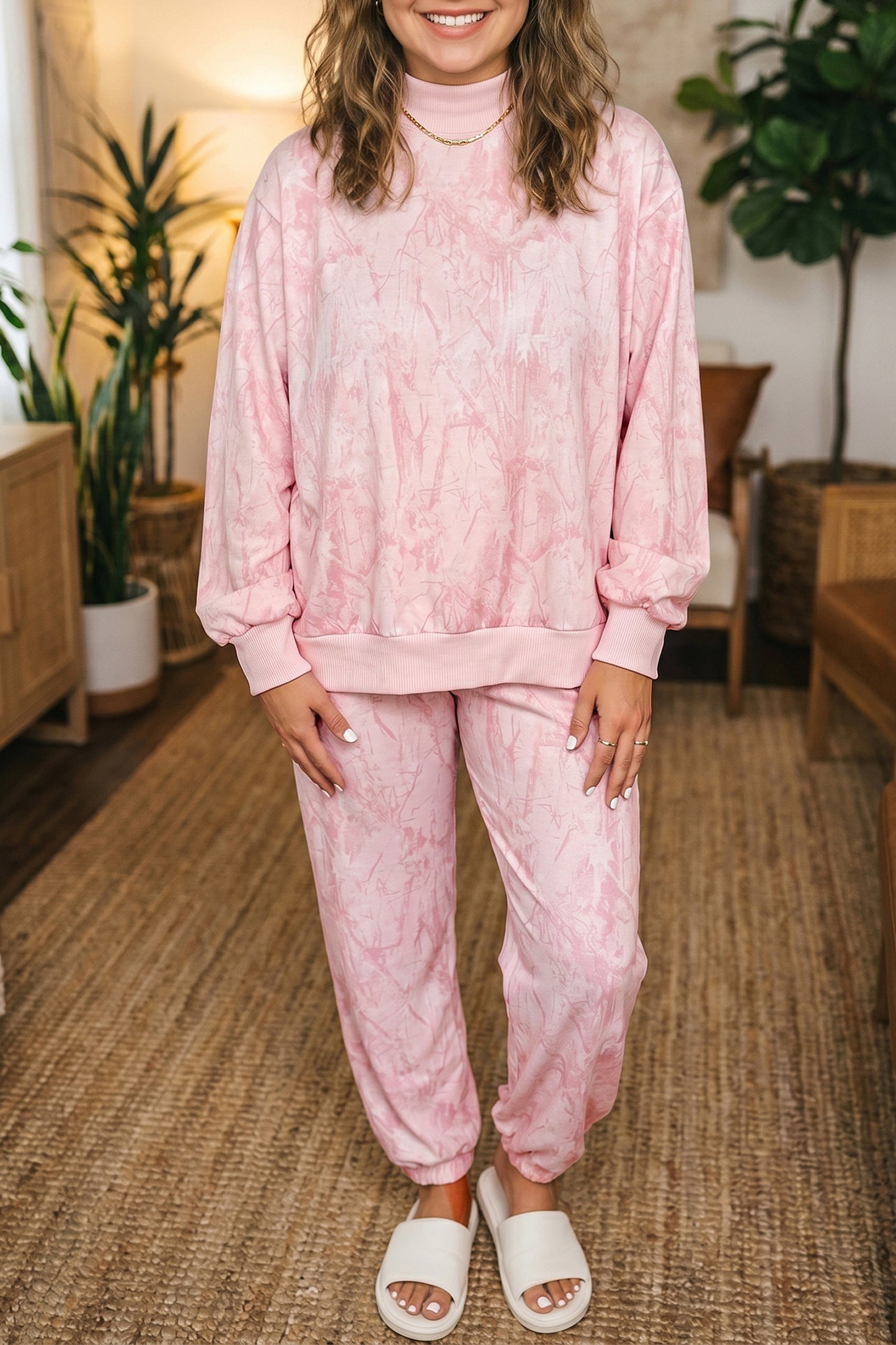 Camouflage Mock Neck Pullover & Pants Set 1X–4X
