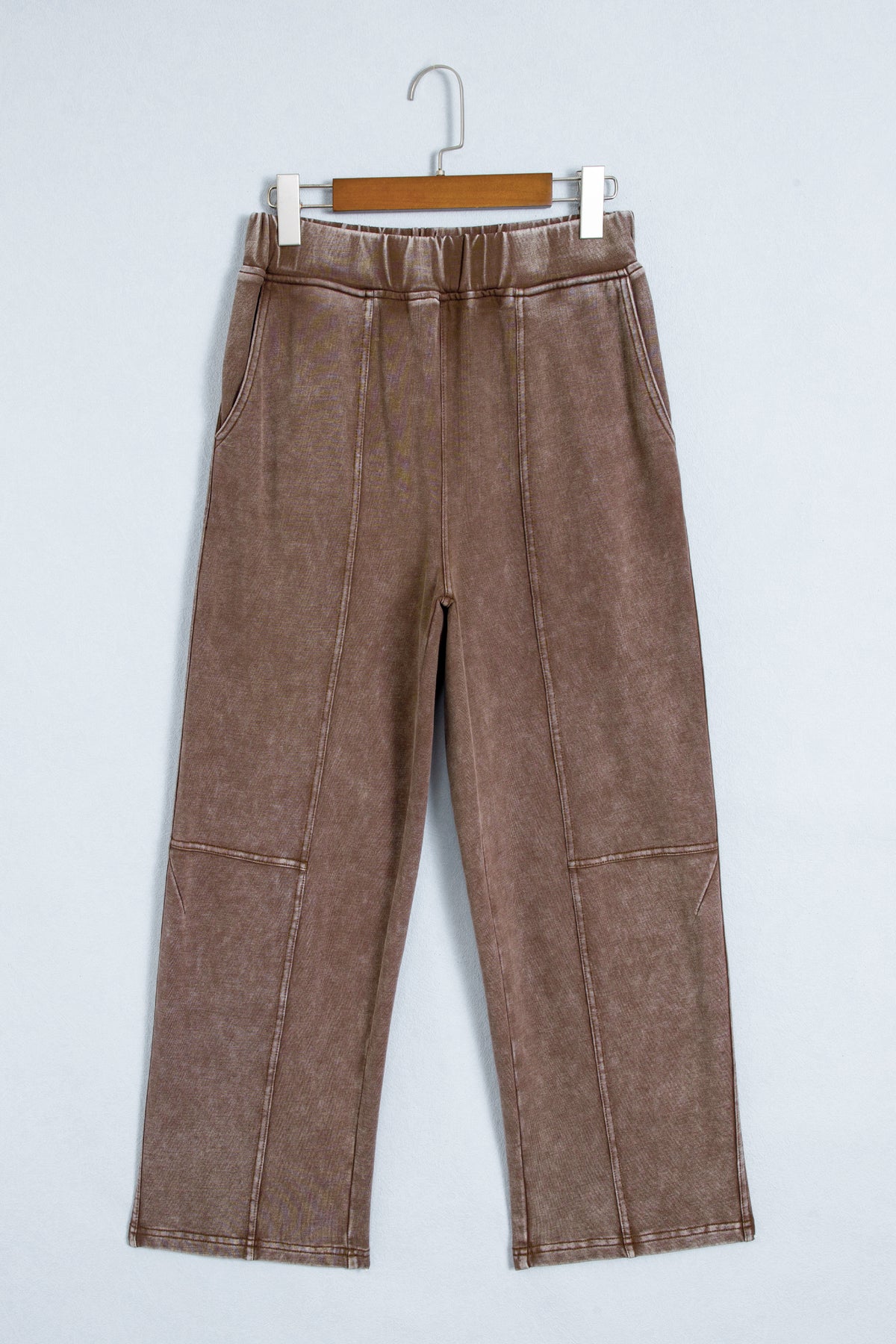 Coffee Mineral Wash Elastic Waist Barrel Pants