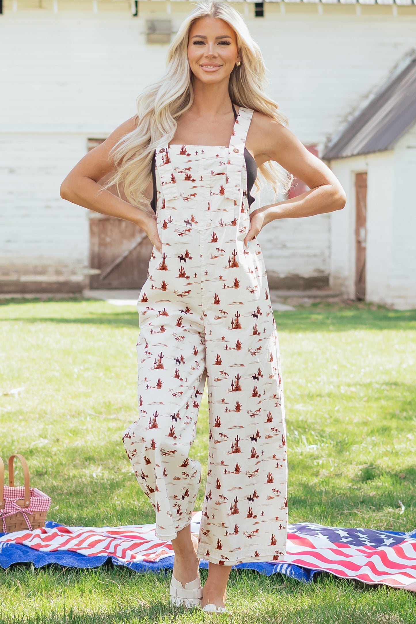 Free Rein Western Printed Jumpsuit – Relaxed Fit Cotton Dungarees