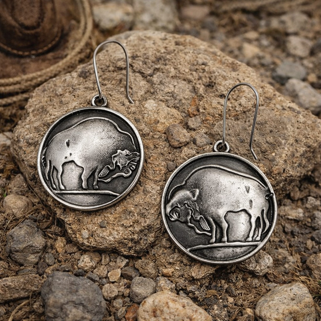 Silver Buffalo Concho Dangle Earrings