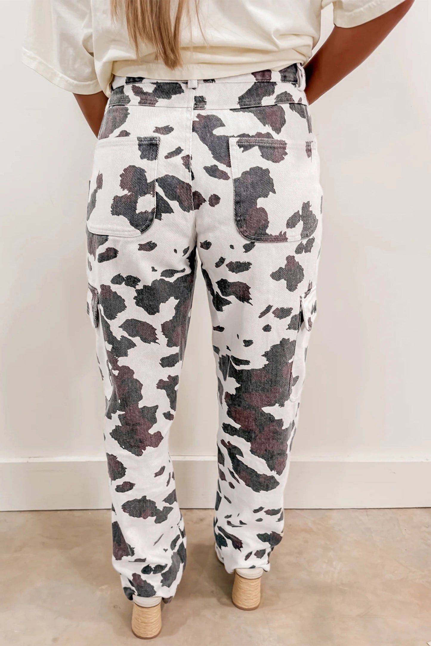 Brown Cow Print Multi Pocket Jeans