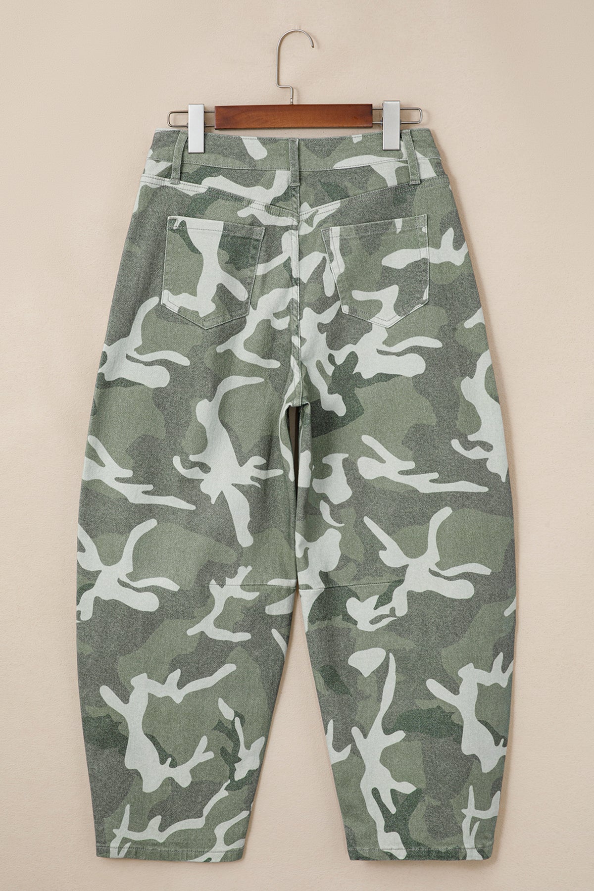 Green Camo Button Fly Straight Leg Ankle Jeans