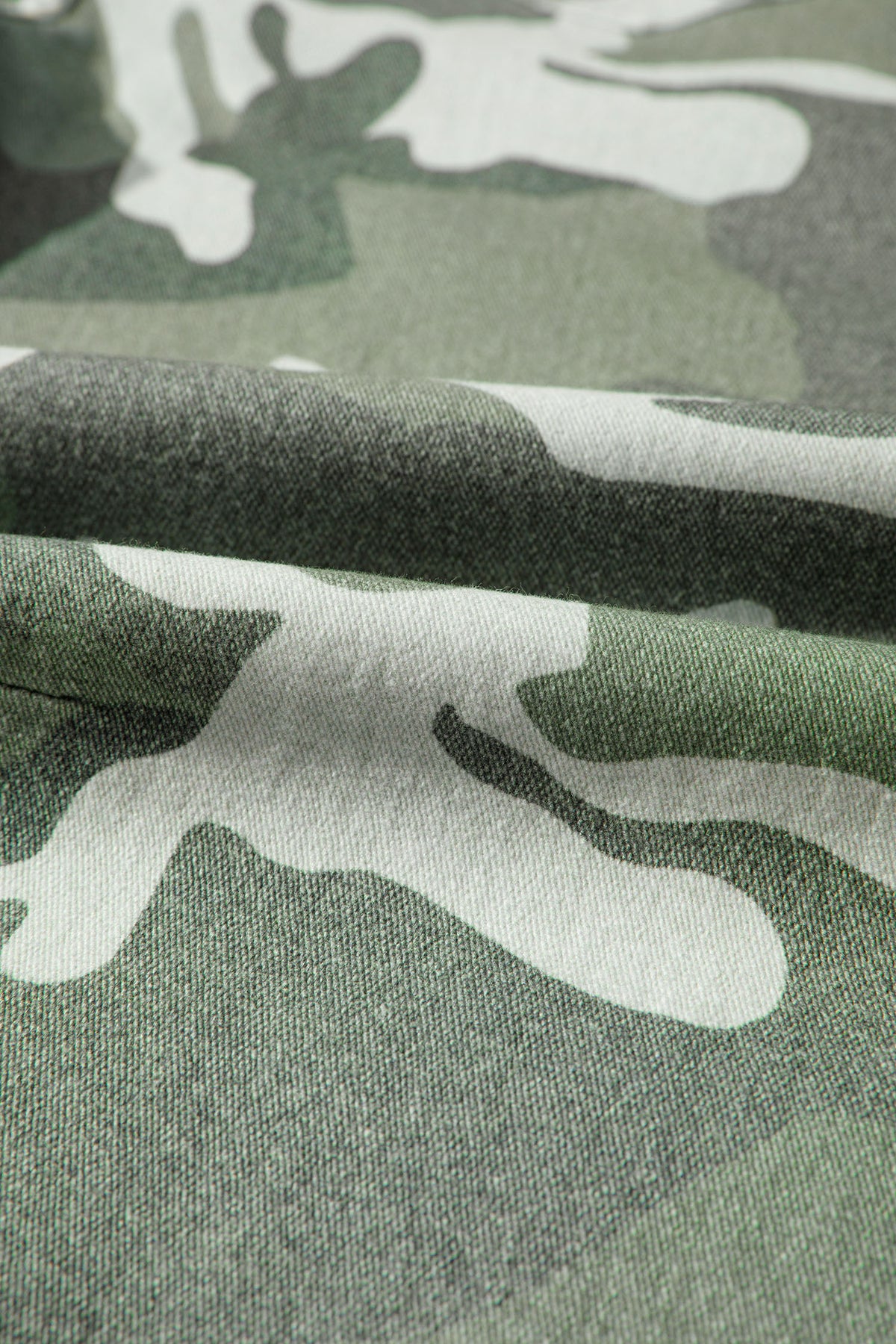 Green Camo Button Fly Straight Leg Ankle Jeans