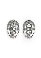 Oval Burnished Silver Stamped Post Earrings