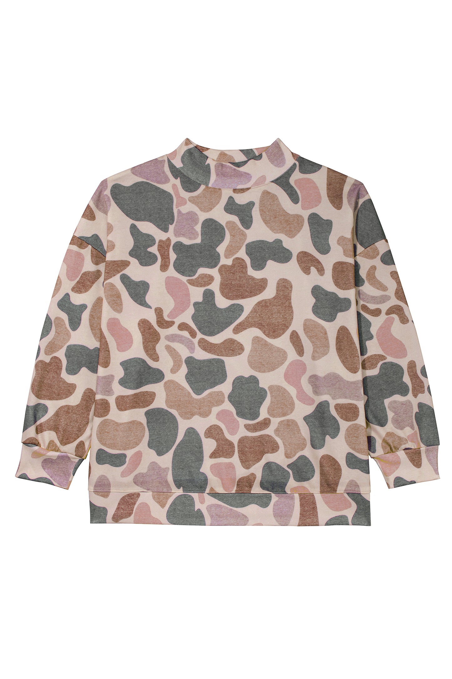 Multicolor Camo Print Oversized Mock Neck Sweatshirt 1X–4X