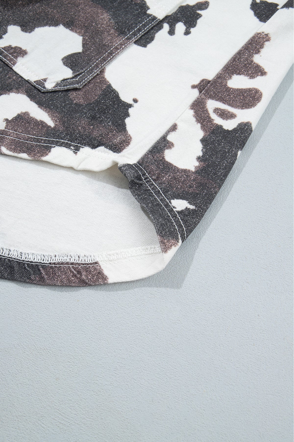 Western Cow Print Corduroy-Trim Denim Jacket