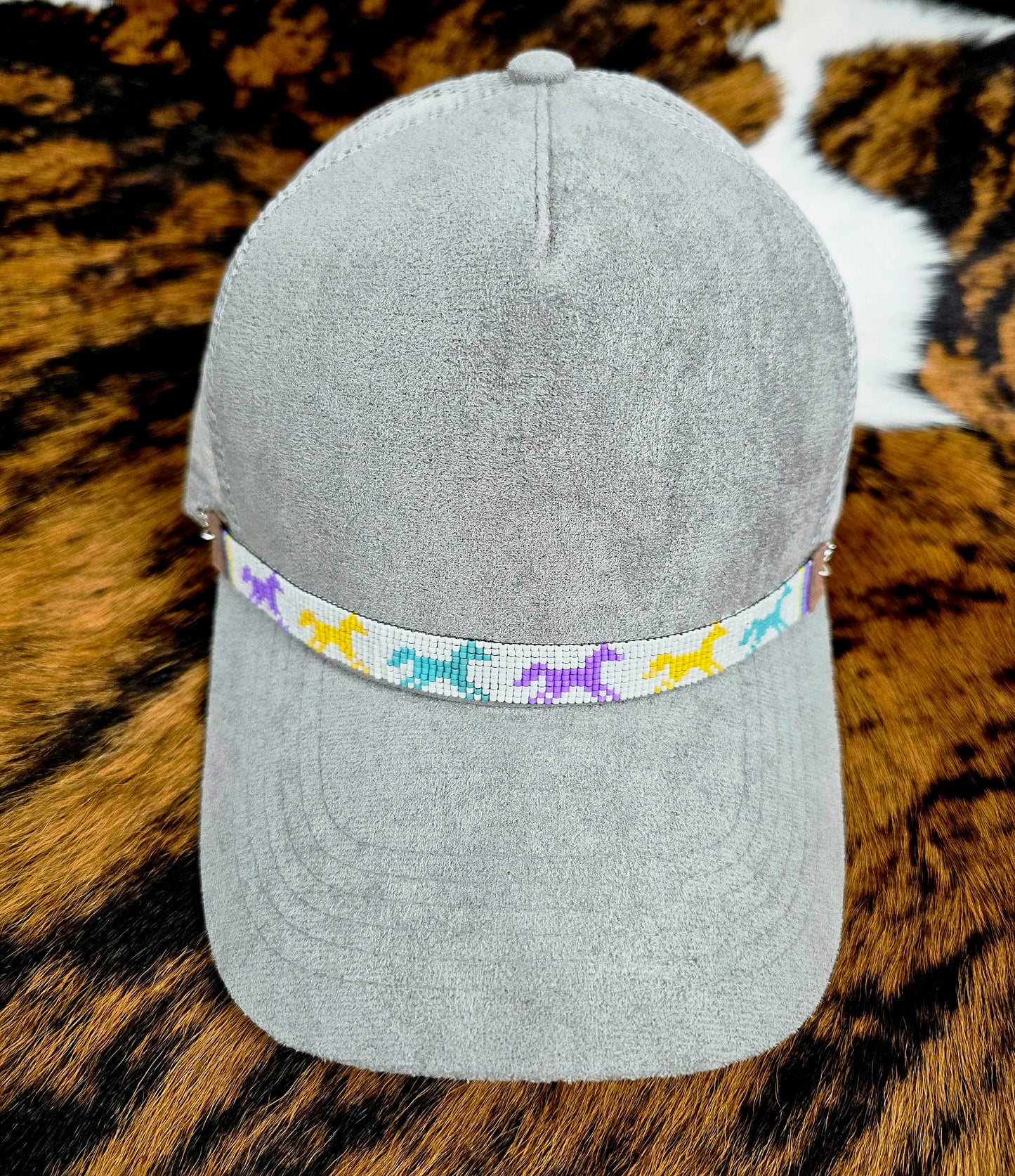 Faux Suede Ball Cap with Removable Hand-Beaded Hat Chain 🤠✨
