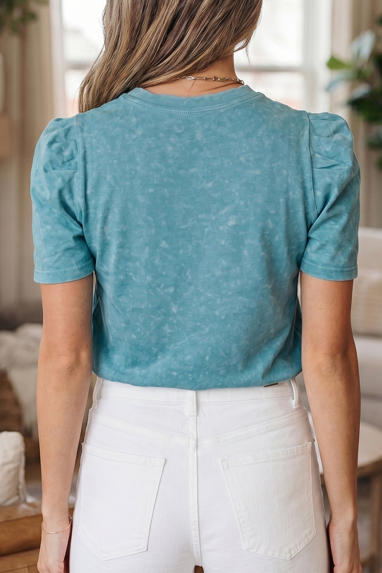 Turquoise Trails Embroidered Puff Sleeve Tee