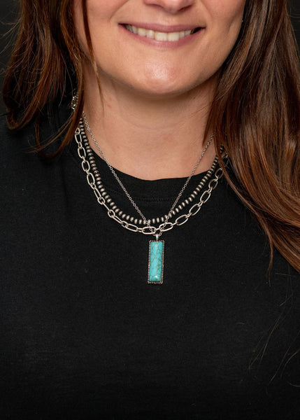 14",16",18" Layered Necklace with Turquoise Bar Pendant