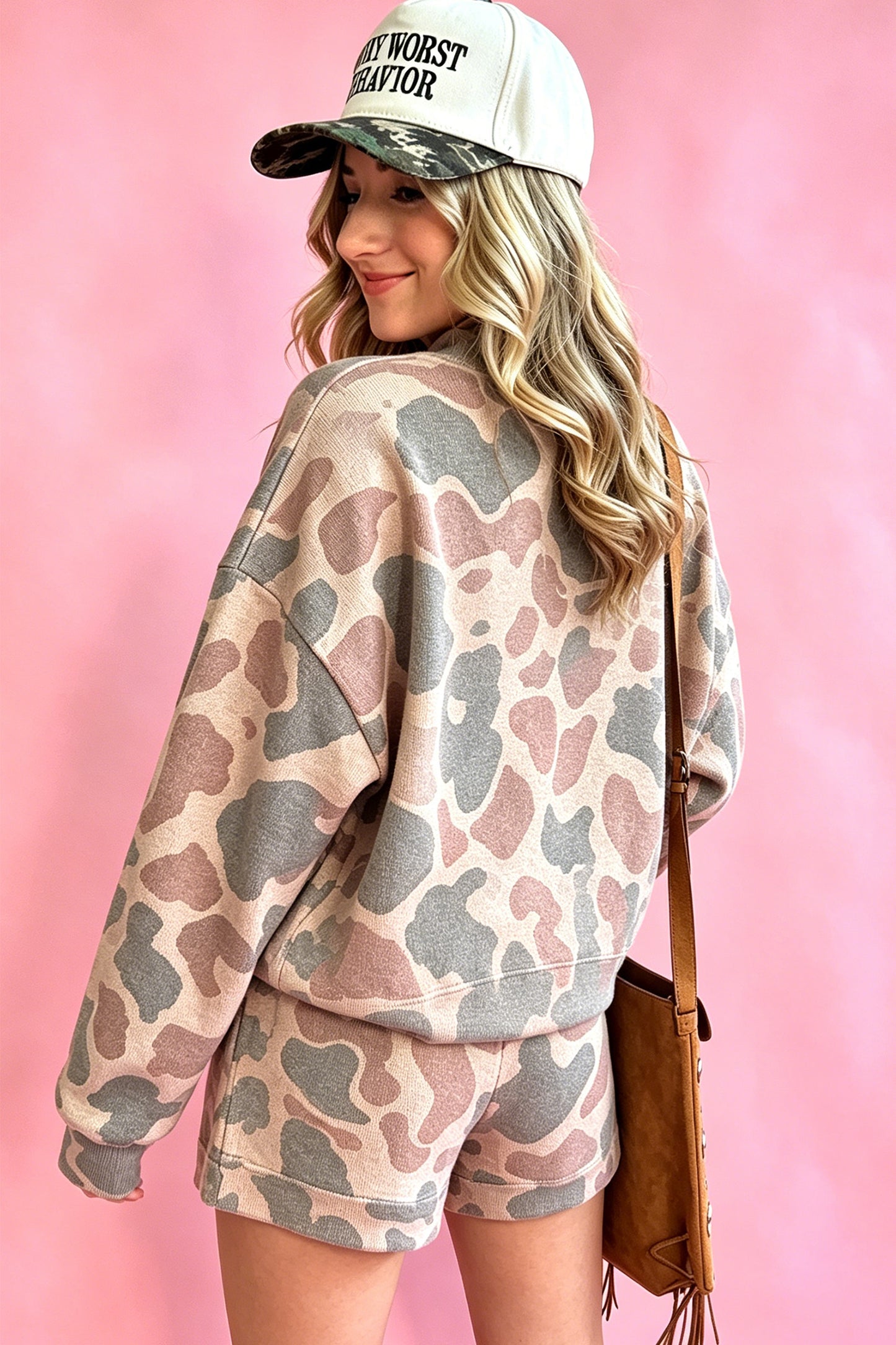 Khaki Camo Howdy Camo High Neck Top & Shorts Set