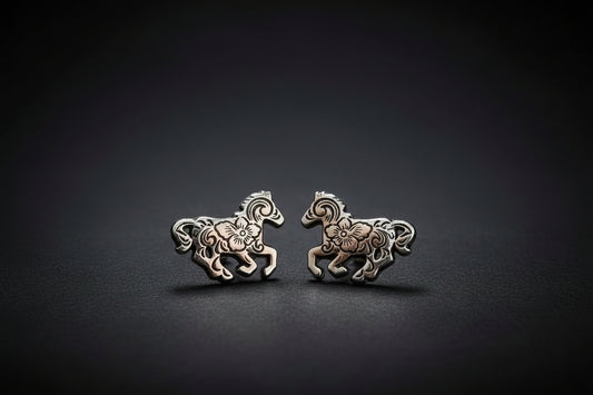 Western Etched Running Horse Post Earring