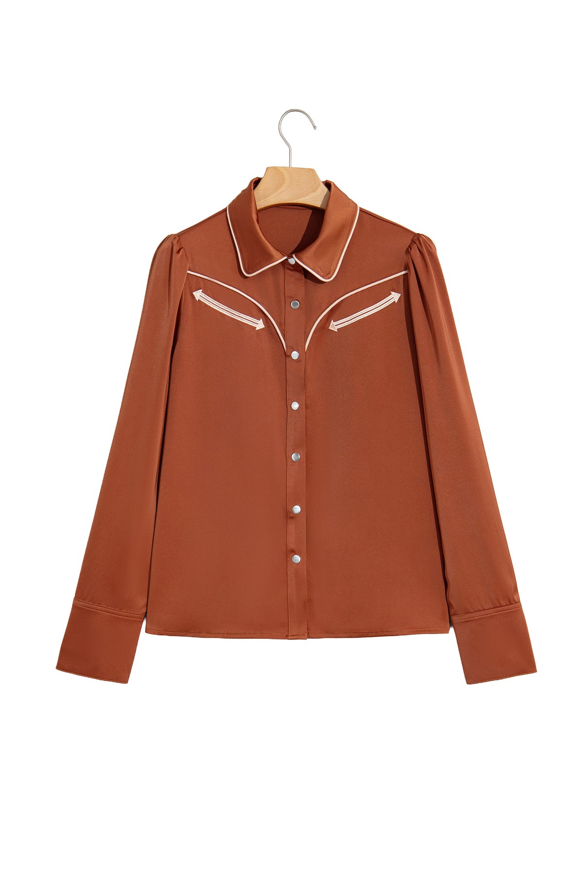 Cinnamon Silky Western Yoke Button-Front Shirt