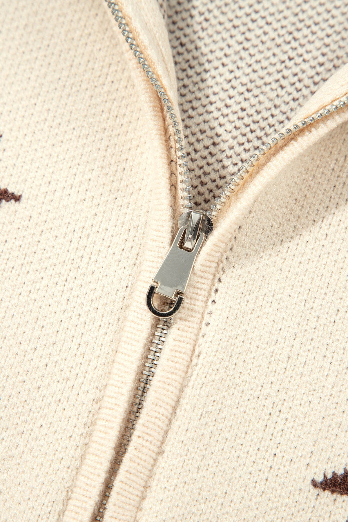 Beige Western Geometric Zip-Front Sweater Cardigan — S–XL