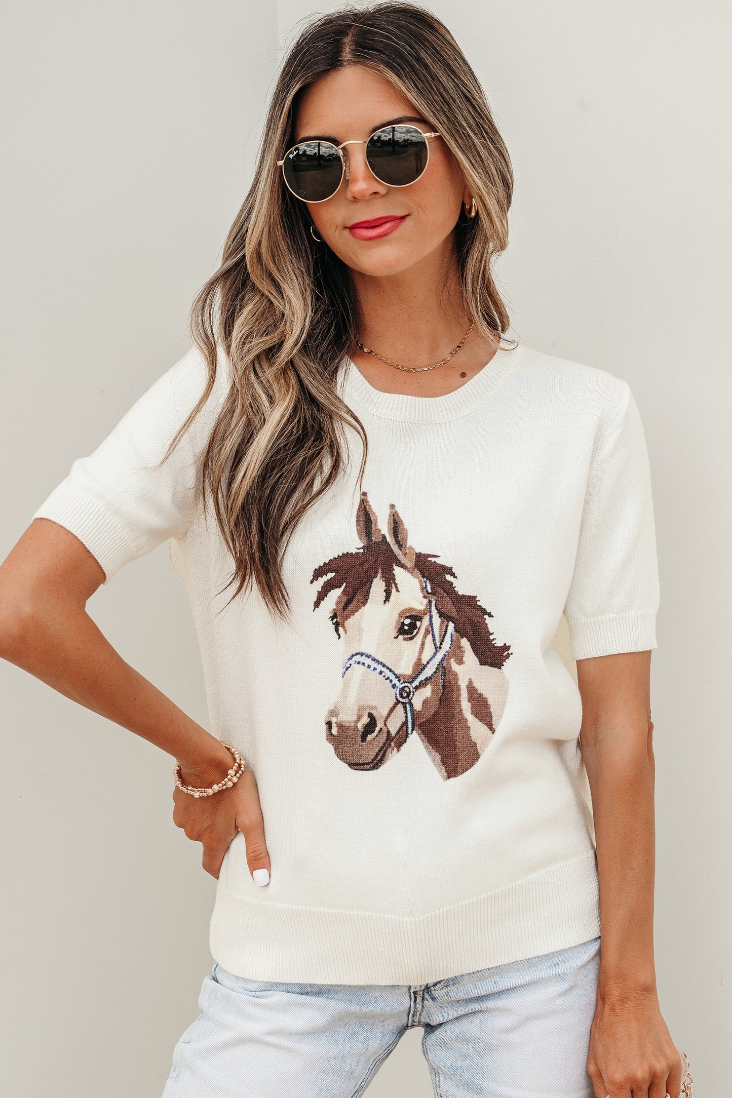 White Wild West Horse Head Knit Tee