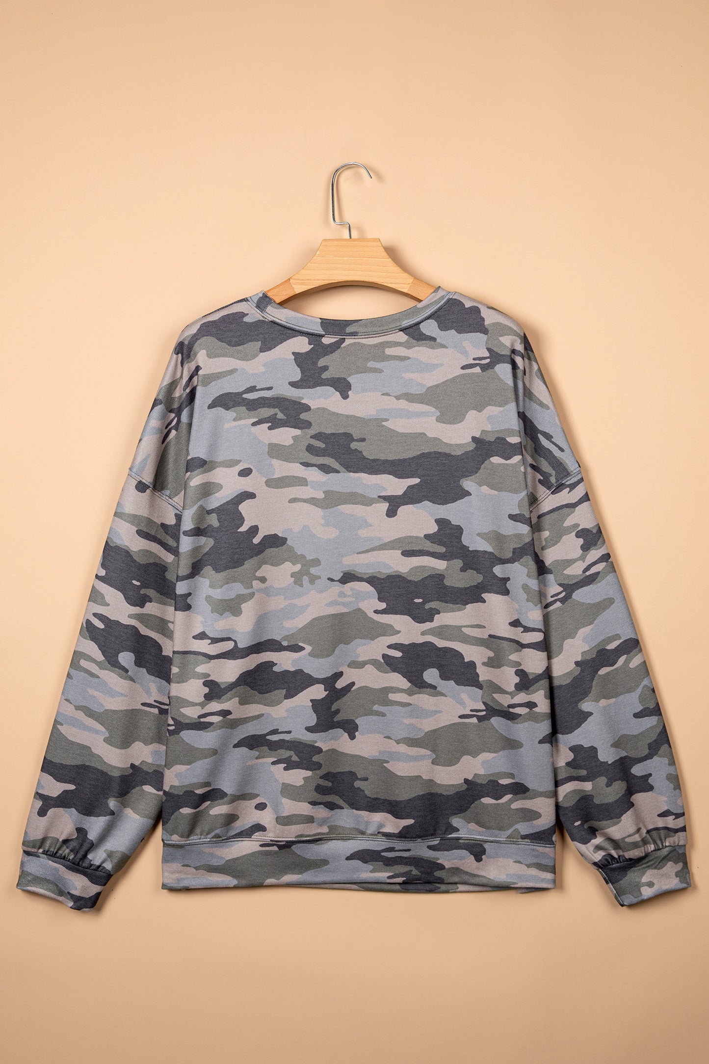 Green Camo Print Relaxed Long Sleeve Blouse 1X–4X