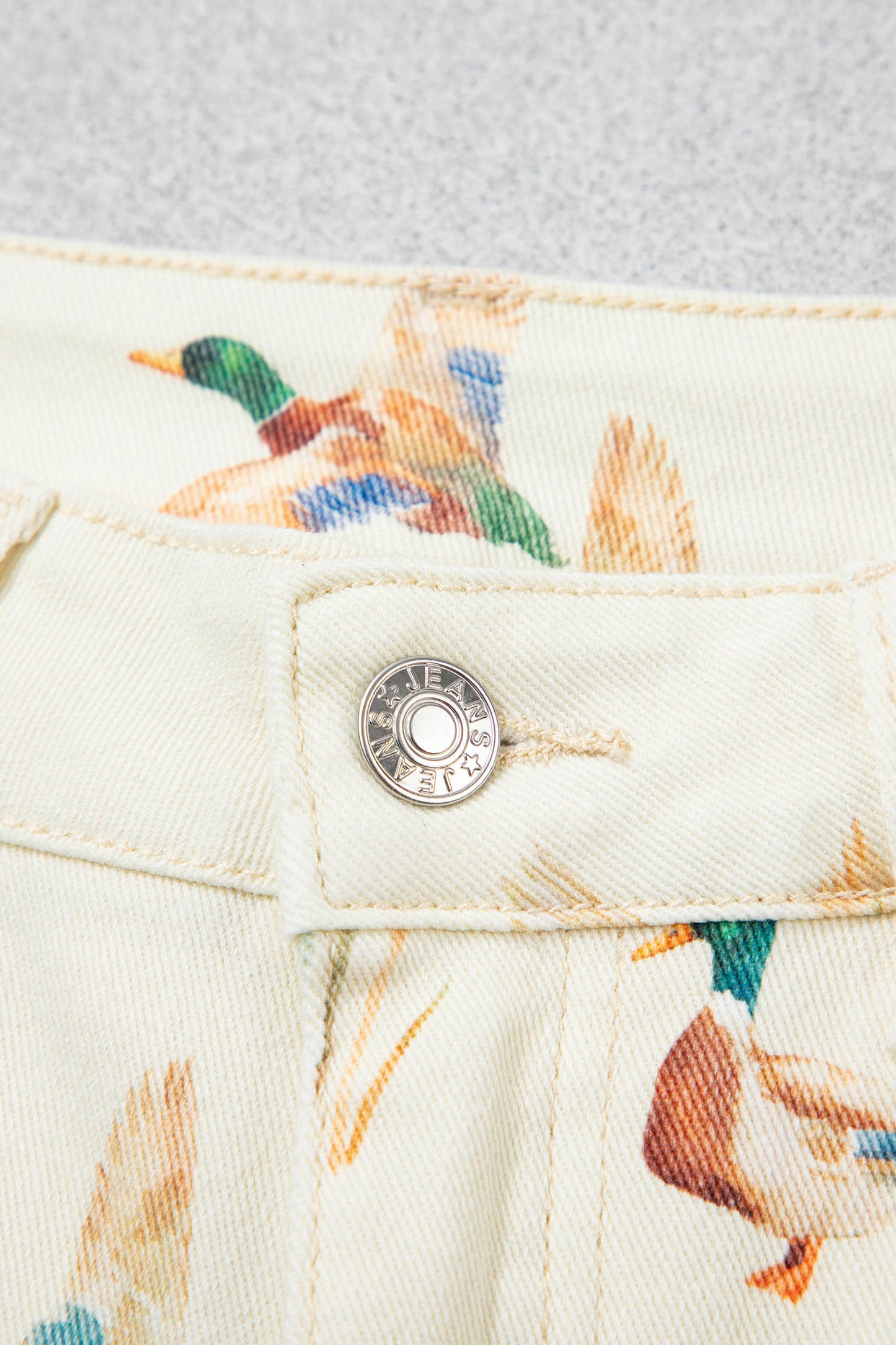 Beige Mallard Printed Cuffed Hem Jeans