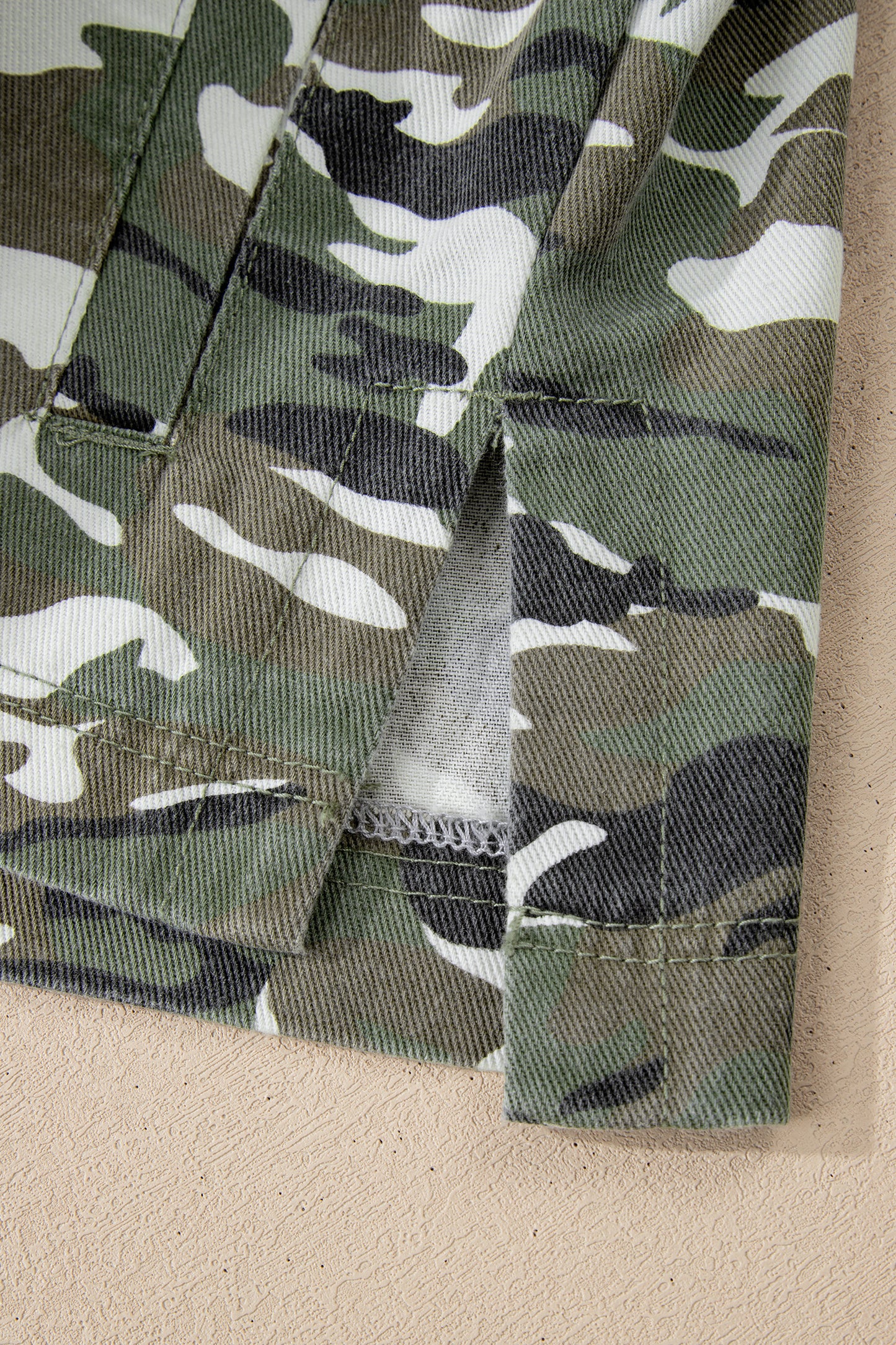 Women’s Green Camo Loose Fit Jean Jacket with Chest Pockets