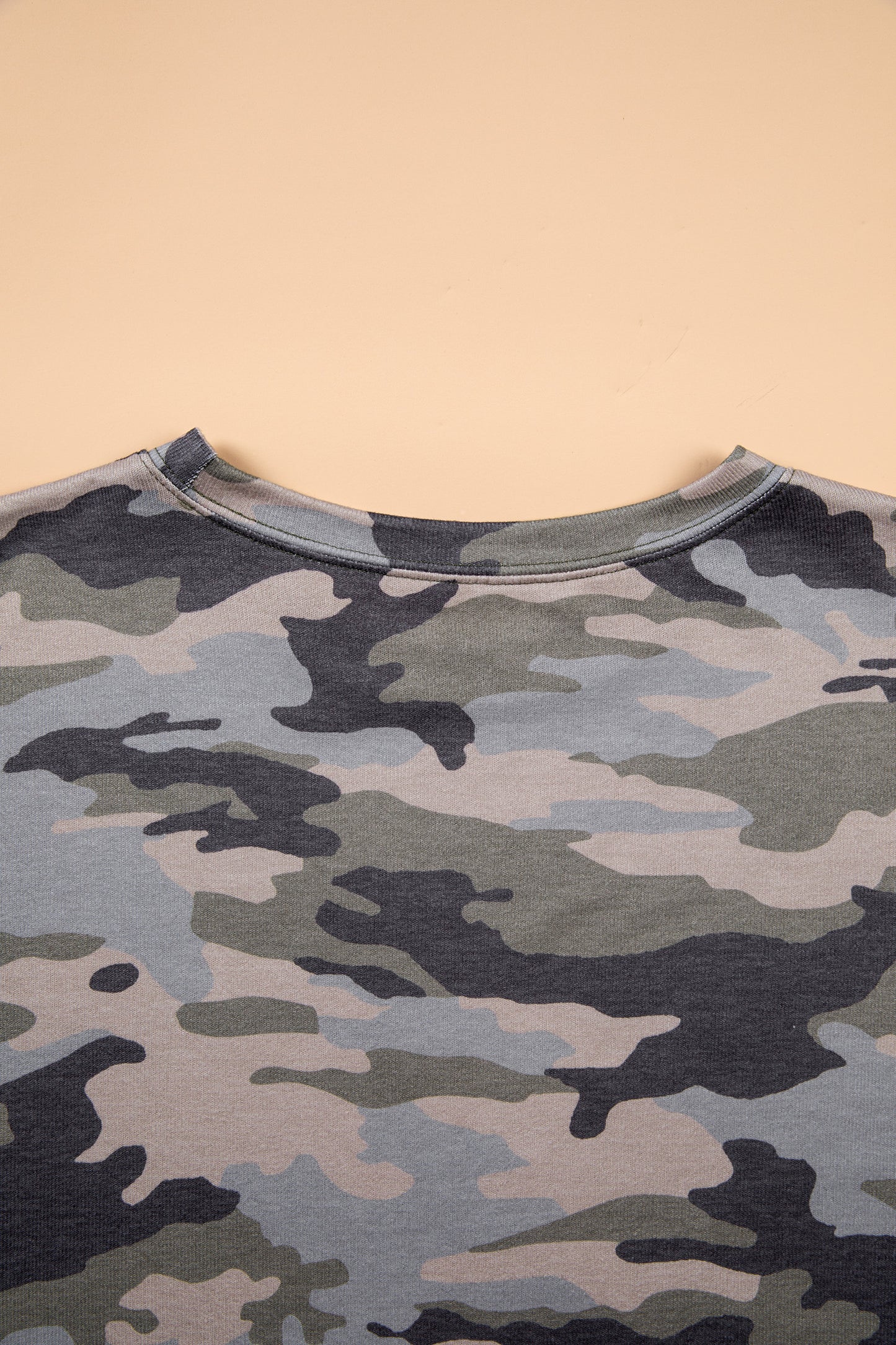 Green Camo Print Relaxed Long Sleeve Blouse 1X–4X