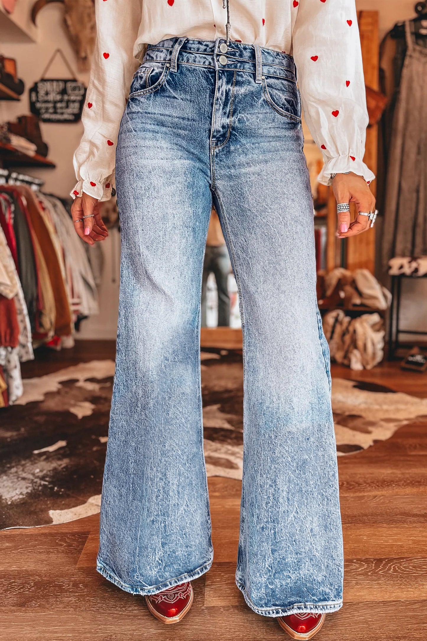 Beau Blue Acid Wash High-Rise Flare Jeans