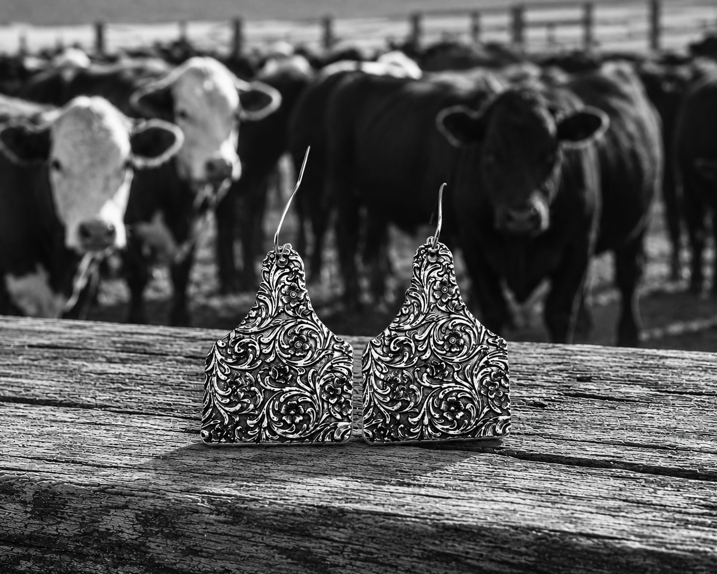 Western Engraved Cattle Tag Dangle Earring