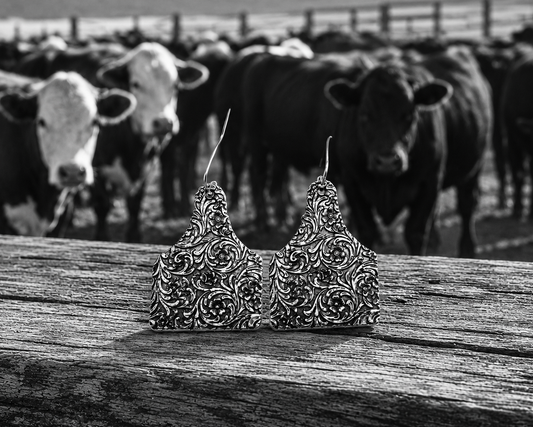Western Engraved Cattle Tag Dangle Earring