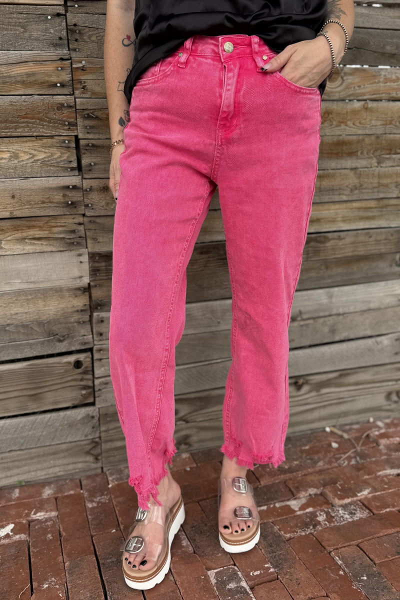 Outlaw Crop Jeans - Pink: 3/4