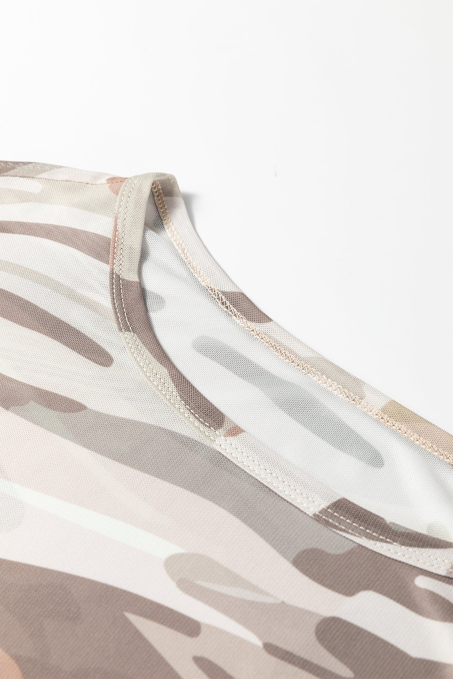 Plus Camo Mesh Long Sleeve Top