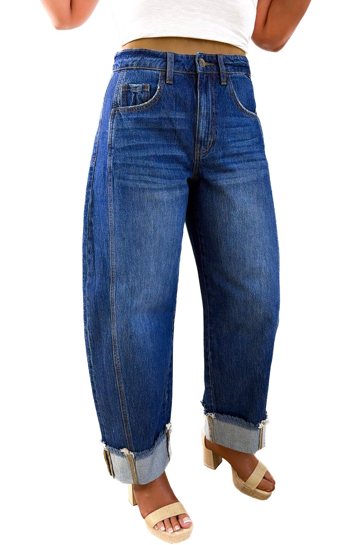 Barrel Leg Raw Hem Jeans