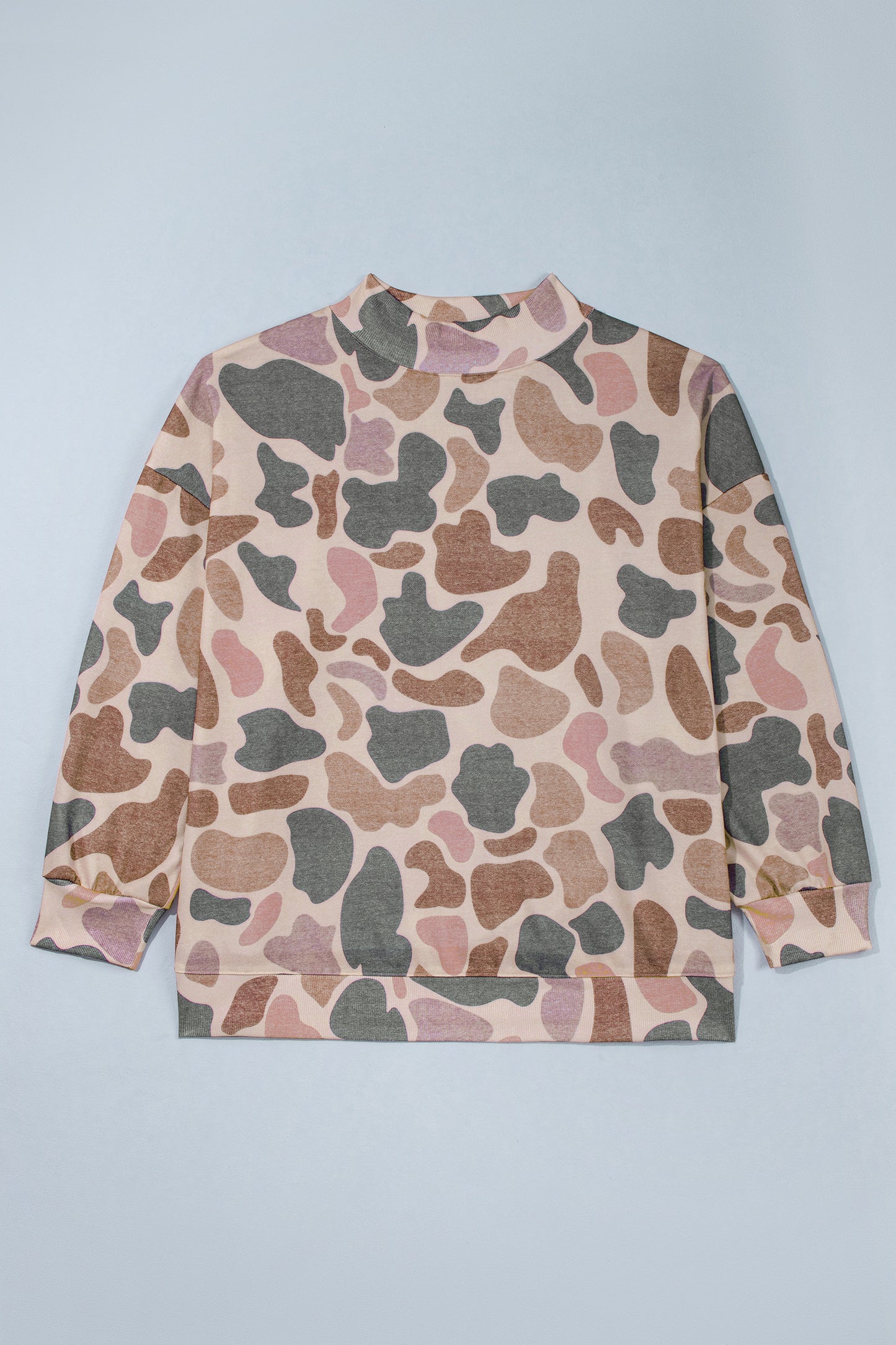Multicolor Camo Print Oversized Mock Neck Sweatshirt 1X–4X