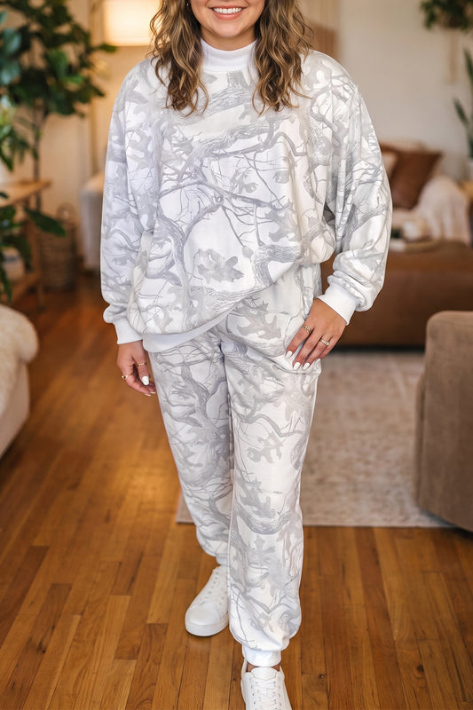 Camouflage Mock Neck Pullover & Pants Set 1X–4X