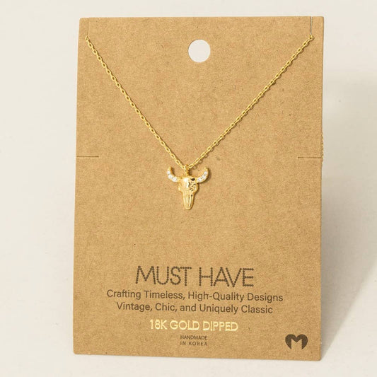 Gold Dipped Buffalo Head Pendant Necklace