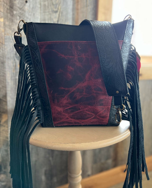 Twisted R Leather Black & Merlot Concealed Carry Fringe Purse – Made in Montana, USA