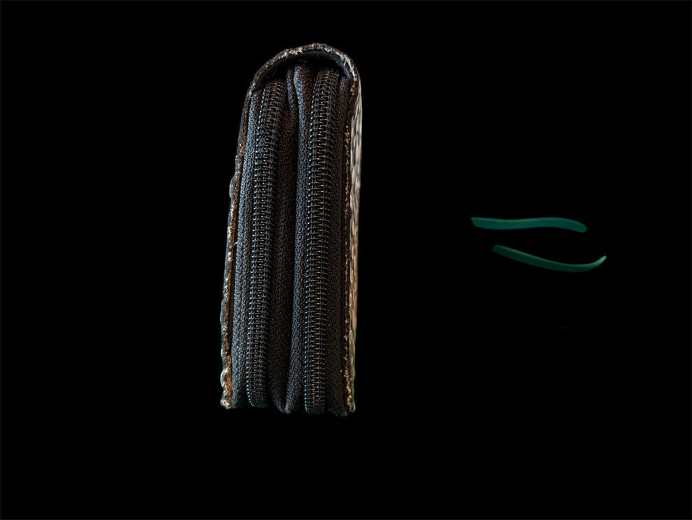 Zigrino Silver Clutch Wallet Set – Double-Zip Wallet with Fringe Lip Balm Holder & Turquoise Wrist Strap