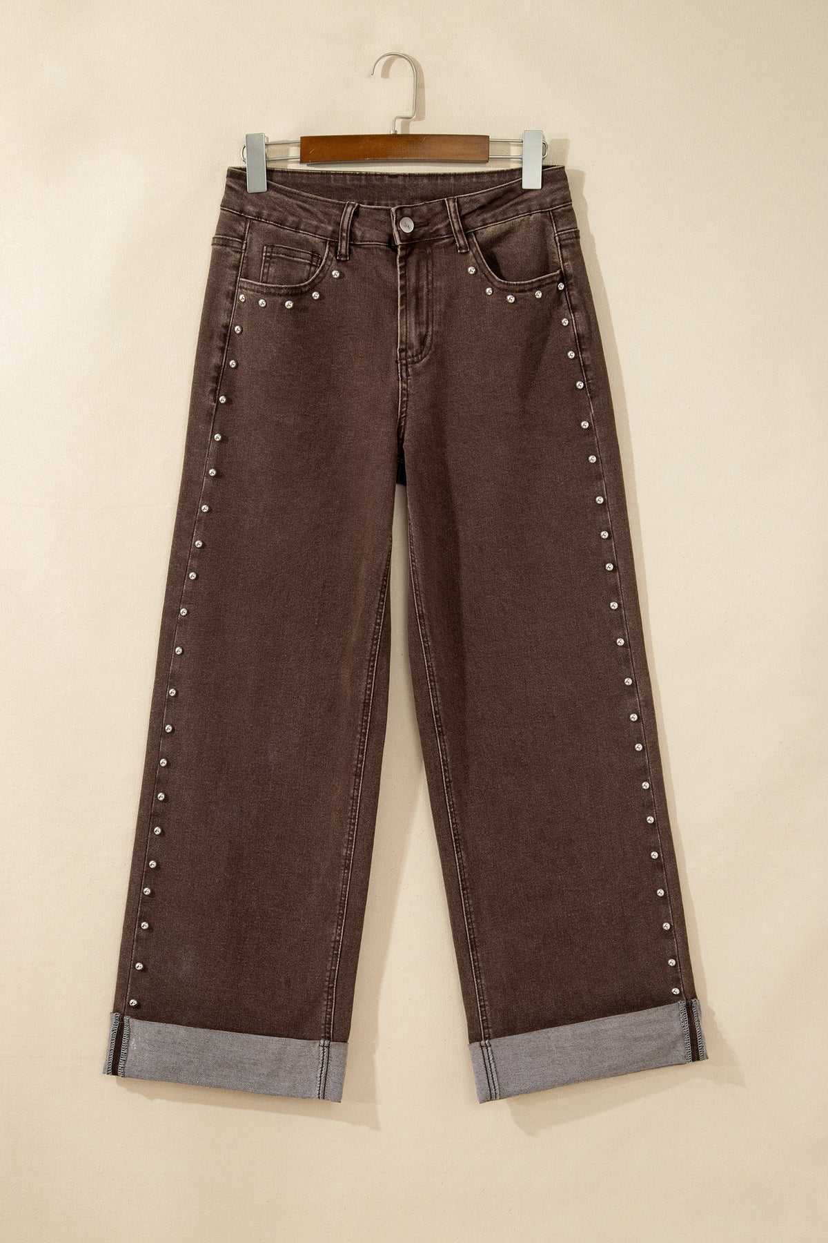 Navy Blue Studded Detail Straight Leg Casual Loose Jeans