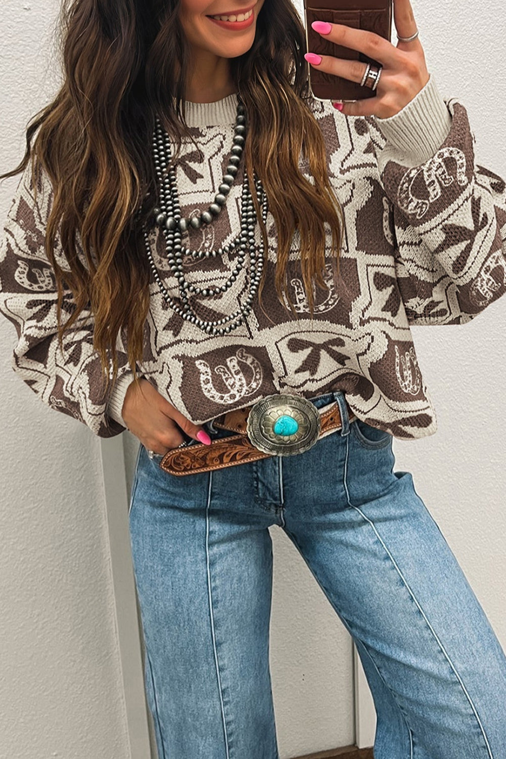 Brown Bows & Horseshoes  Sweater