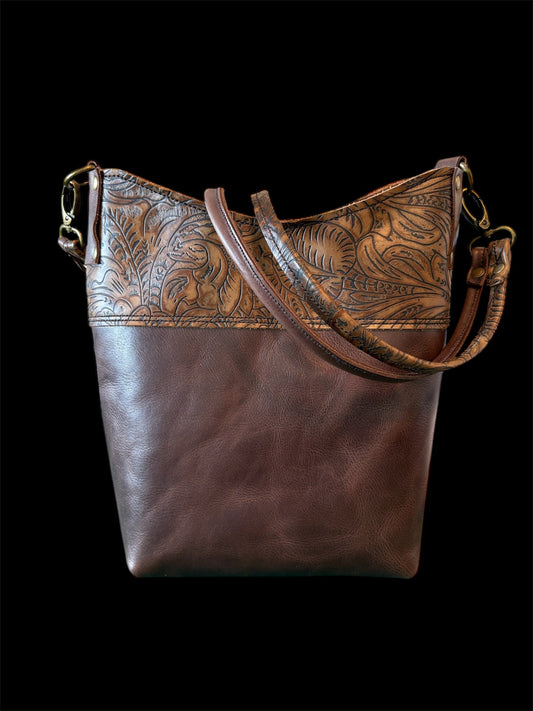 Twisted R Ranch - Western Floral and Vintage Brown Bucket Bag #4007